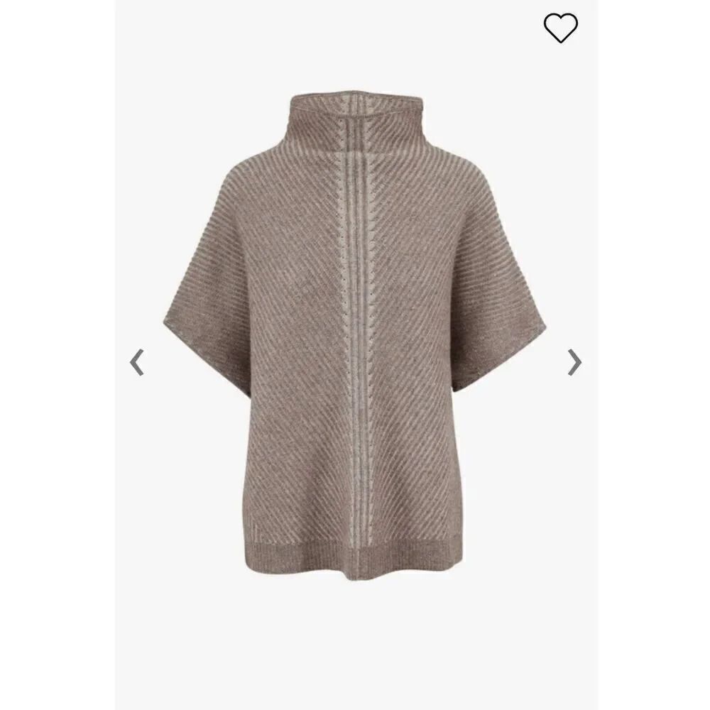 Raffi Taupe Wool & Cashmere Bias Rib Funnel Neck Sweater $255 S